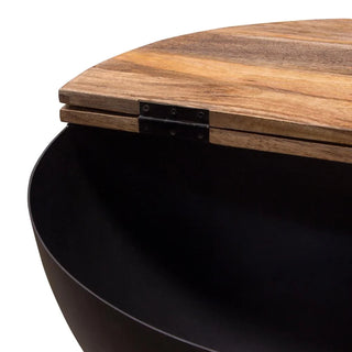 Salem Round Drum Storage Cocktail Table with Natural Mango Wood Top & Metal Base