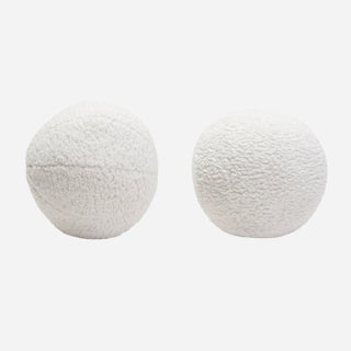 Round Accent Pillows, White Faux Sheepskin - Set of 2