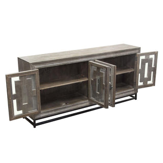 Bastille 76" 4-Door Solid Mango Wood Sideboard in Walnut Grey Finish w/ Black Iron Legs