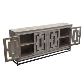 Bastille 76" 4-Door Solid Mango Wood Sideboard in Walnut Grey Finish w/ Black Iron Legs
