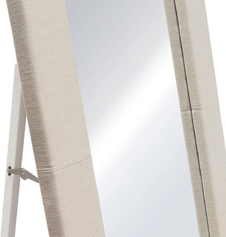 Luxe Free-Standing Mirror with Locking Easel Mechanism in Sand Linen Fabric