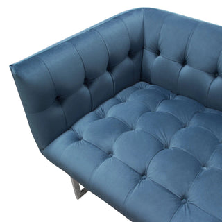 Hollywood Tufted Sofa in Royal Blue Velvet with Metal Leg