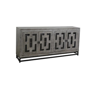 Bastille 76" 4-Door Solid Mango Wood Sideboard in Walnut Grey Finish w/ Black Iron Legs