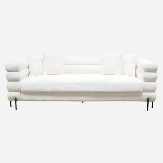 Vox Shearling Sofa with Black Powder Metal Legs, Faux White