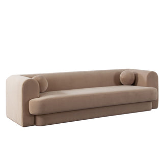 Form Sofa in Camel Performance Velvet with (2) Accent Pillow Balls