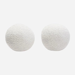 Round Accent Pillows, White Faux Sheepskin - Set of 2