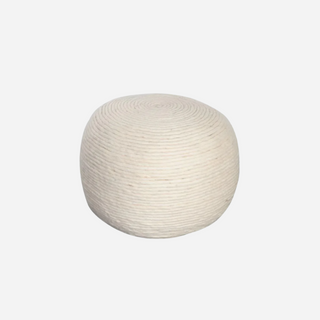 Round Pouf in White Dyed Natural Wool