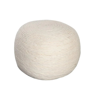 Round Pouf in White Dyed Natural Wool