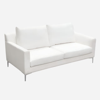 Seattle Loose Back Loveseat in White Linen with Polished Silver Metal Leg