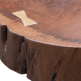 Alex Accent Table with Solid Mango Wood Top with Gold Metal Inlay, Walnut Finish - Large