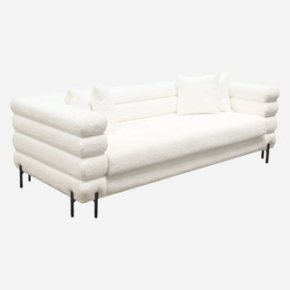 Vox Shearling Sofa with Black Powder Metal Legs, Faux White