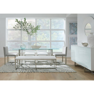 Eliza Upholstered Dining Chair in Dove and Brushed Stainless Steel