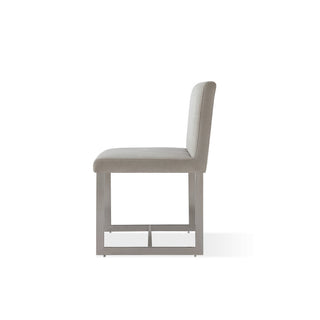 Eliza Upholstered Dining Chair in Dove and Brushed Stainless Steel