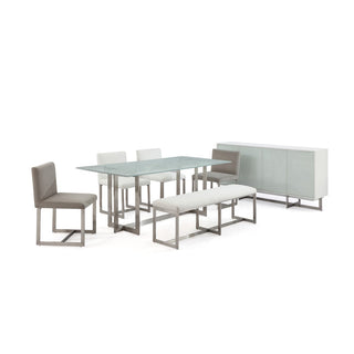 Eliza Upholstered Dining Chair in Pearl and Brushed Stainless Steel