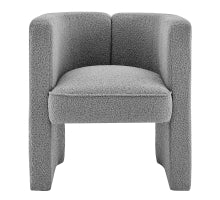 A beige Ariela Fabric Accent Arm Chair with a boucle texture, featuring a sculpted silhouette and sweeping track  Font site arms .