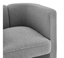 A beige Ariela Fabric Accent Arm Chair with a boucle texture, featuring a sculpted silhouette and sweeping track  back site arms  style in set 