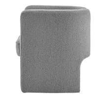 A beige Ariela Fabric Accent Arm Chair with a boucle texture, featuring a sculpted silhouette and sweeping track  left arms .