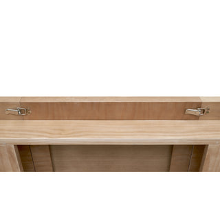 A beige Bloomfield dining table with a butterfly extension, made of wood, with rounded corners and tubular sefty gard.