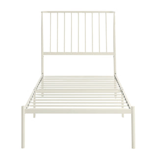 A black twin platform bed with a mattress on it, placed in a room with furniture and decorations suggesting a modern - transitional style white color .