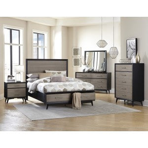 A twin platform bed with a two-tone color scheme, featuring light gray and gray tones, with a headboard and footboard included Full Design and two box in the bade Full set up  . 