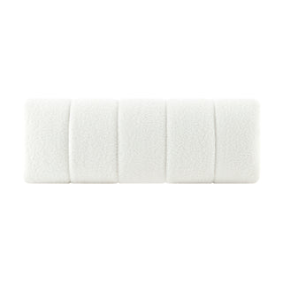 A white faux shearling bench with a channeled pattern and high-density foam padding font  view  .