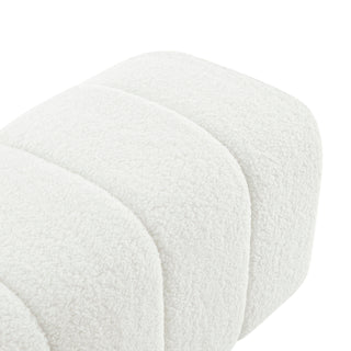 A white faux shearling bench with a channeled pattern and high-density foam padding Font  view  .