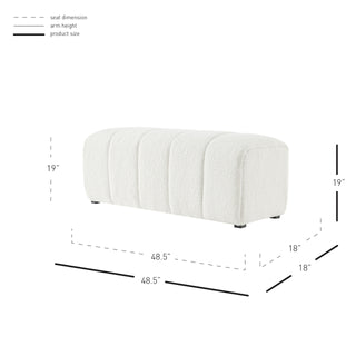 A white faux shearling bench with a channeled pattern and high-density foam padding Height .