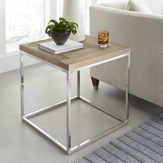 Ace reclaimed wood end table by Modus Furniture in natural finish, highlighting a rustic design with premium craftsmanship