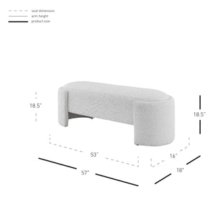 An oval-shaped fabric bench with a smooth, soft texture in a light color, likely white or light gray Hight .