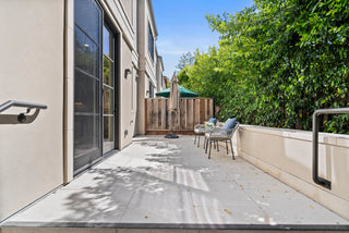 Backyard patio with outdoor furniture and greenery nice green tree