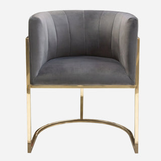Dark Gray Velvet Accent Chair with Gold Curved Frame