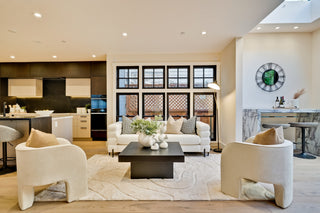 Modern living room with white furniture and decorative elements