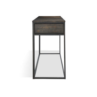 Industrial Wood Side Table – Single Drawer Metal Frame Accent Table
