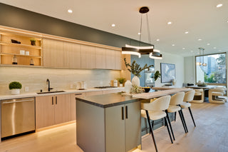 Modern kitchen with island and seating area