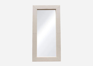 Minimalist Full-Length Mirror with Textured Beige Upholstered Frame
