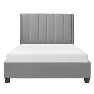 Modern Gray Upholstered Platform Bed Front View
