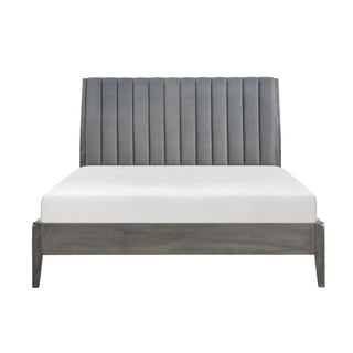 Modern Gray Wood Platform Bed with Vertical Channel Headboard
