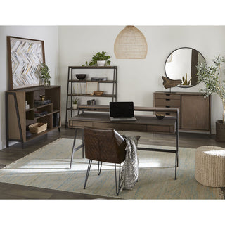 Finch Wood and Metal Etagere Bookcase in Buckwheat and Antique Bronze