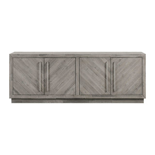 Rustic Grey Wood Sideboard Cabinet – Chevron Panel Double Door Design
