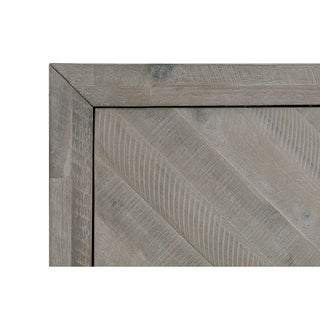 Rustic Grey Wood Sideboard Corner Detail – Chevron Panel Seam Close Up

