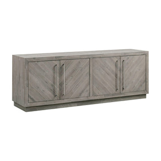 Rustic Grey Wood Sideboard – Four Door Chevron Cabinet with Metal Pull Handles
