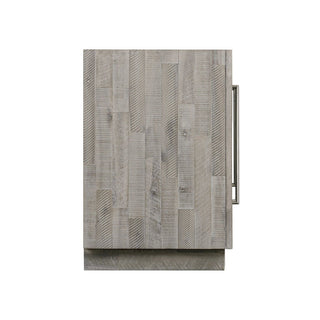 Rustic Grey Wood Sideboard Panel – Textured Plank Detail with Metal Handle
