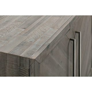 Rustic Grey Wood Sideboard Top – Chevron Grain Corner Detail with Metal Pull
