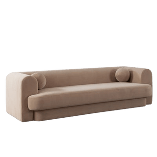 Form Sofa in Camel Performance Velvet with (2) Accent Pillow Balls