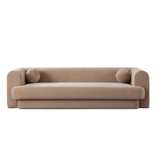 Form Sofa in Camel Performance Velvet with (2) Accent Pillow Balls