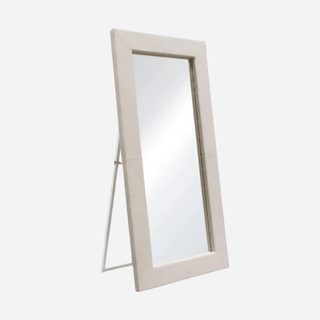 Luxe Free-Standing Mirror with Locking Easel Mechanism in Sand Linen Fabric