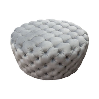 Posh Tufted Round Accent Ottoman in Platinum Gray Velvet