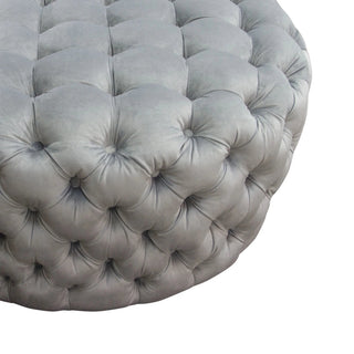Posh Tufted Round Accent Ottoman in Platinum Gray Velvet