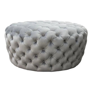 Posh Tufted Round Accent Ottoman in Platinum Gray Velvet