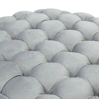 Posh Tufted Round Accent Ottoman in Platinum Gray Velvet